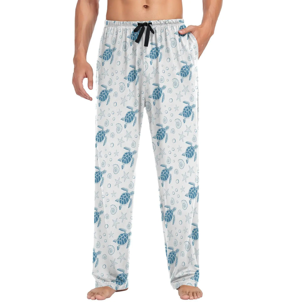 visesunny Mens Pajama Pants Funny Turtle Sea Star Shell 100% Cotton Lightweight Soft Pajama Bottoms Lounge Sleepwear PJs with Pockets S-XXL