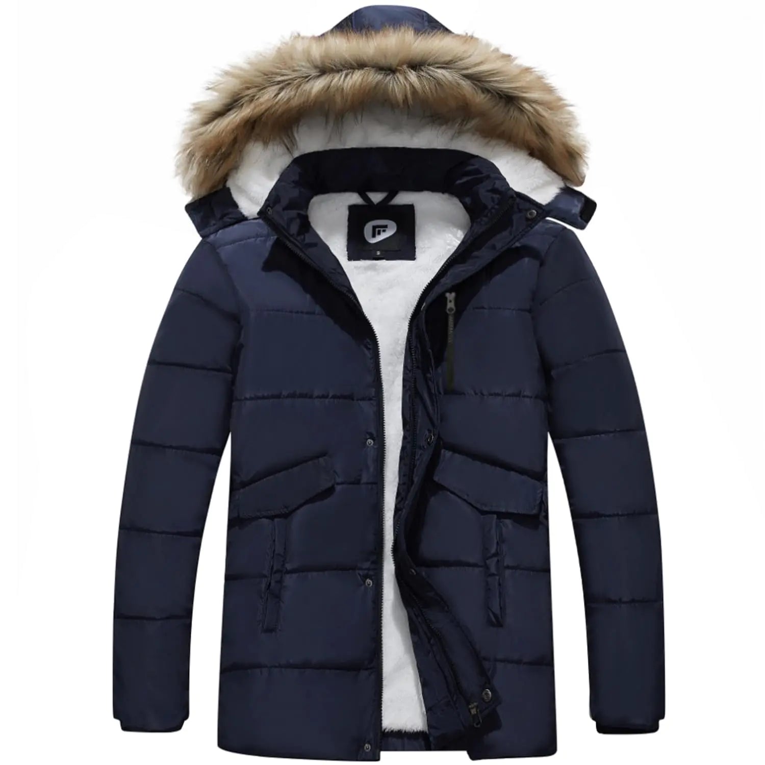 FARVALUE Mens Winter Warm Coats Parka Jacket Waterproof Thicken Jackets With Removable Hood Navy Small