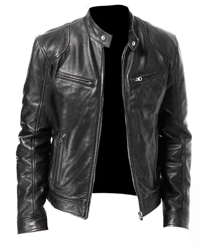 Men's Fleece-Lined PU Leather Jacket for Autumn/Winter
