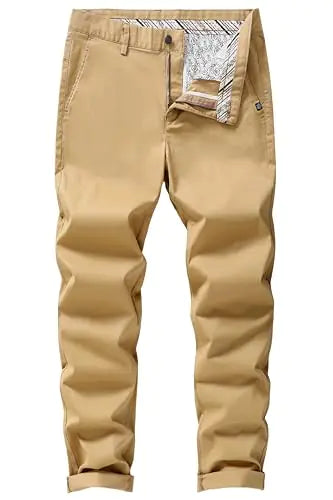 MZNBURAM Mens Slim-Fit Stretch Cotton Fashion Tapered Casual Chino Pants (38 A#Khaki Brown)