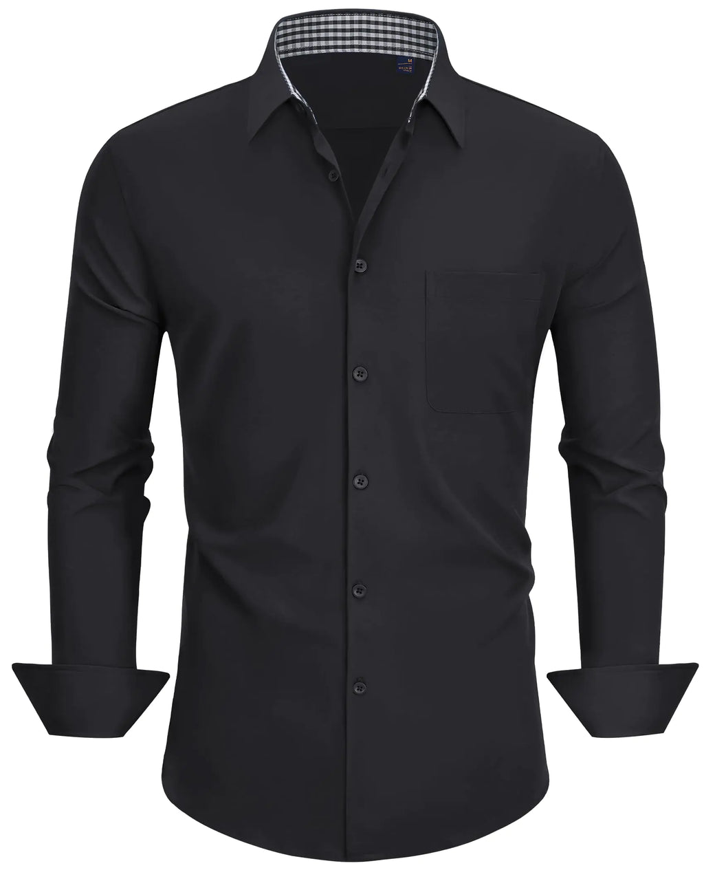 Alimens & Gentle Mens Long Sleeve Shirts Casual Plaid Button Down Shirts for Men Black Dress Shirt