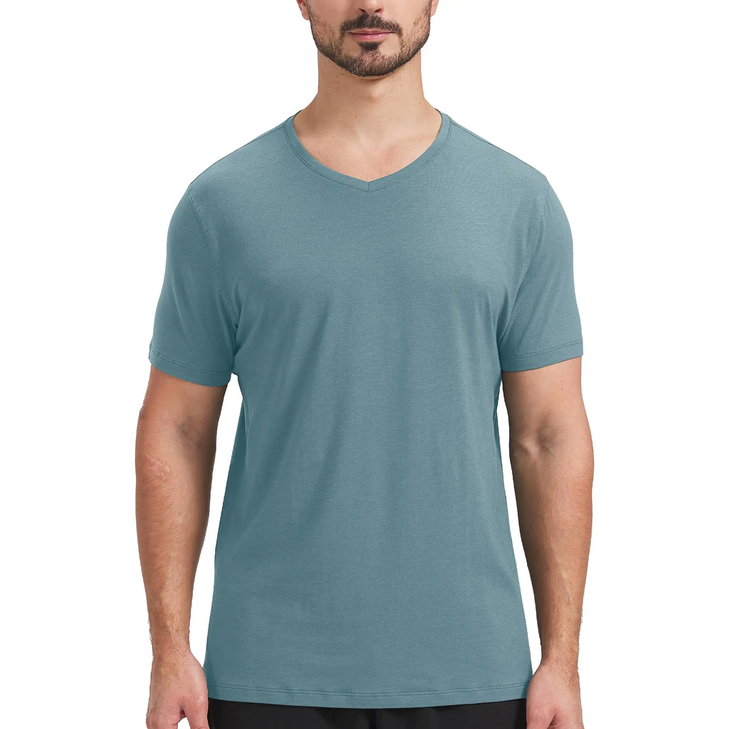 netdraw Mens Ultra Soft V-Neck Bamboo Viscose T-Shirt Comfy Lightweight Casual Basic Cotton Tee Shirt (Smoke Blue XX-Large)