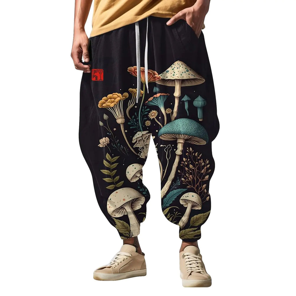Men's Cotton Linen Casual Pants - Loose Fit Harem Pants with Elastic Waist
