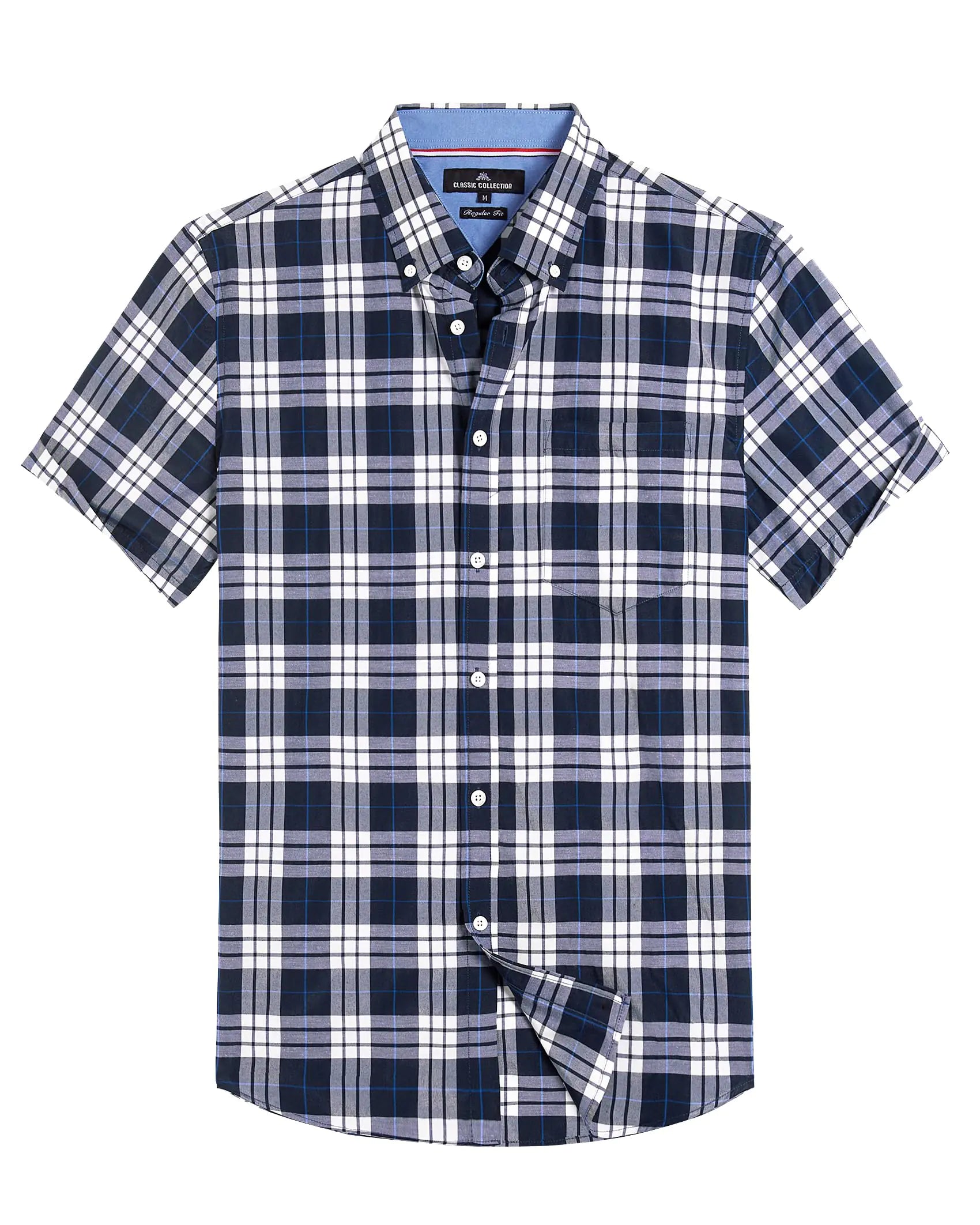 Alimens & Gentle Mens Plaid Short Sleeve Button Down Shirts Cotton Regular Fit Casual Gingham Shirts