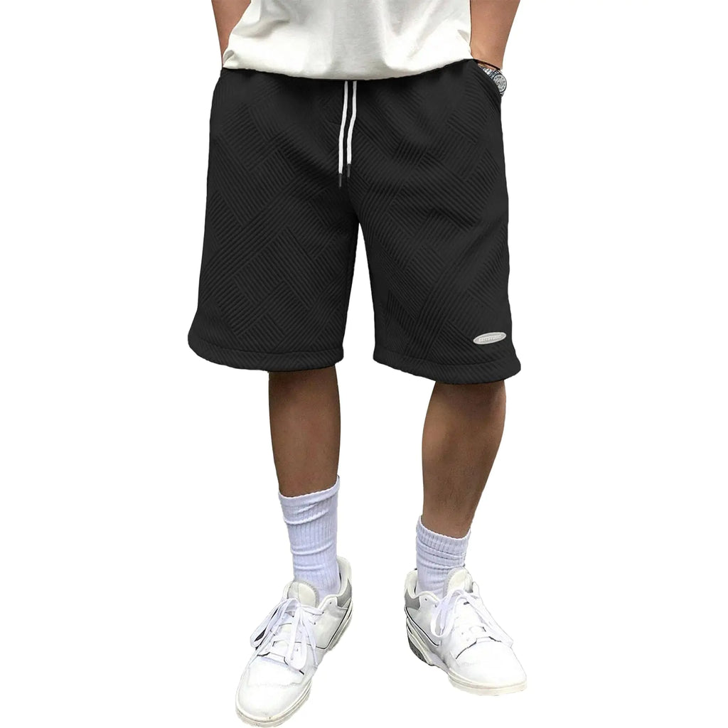Men's Casual Beach Shorts - Geometric Texture Drawstring Shorts with Pockets