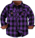 Cromoncent Boys Casual Flannel Plaid Shirts Western shackte Long Sleeve Button Down ShirtsPlaid Black Purple2-3Y = Tag 100