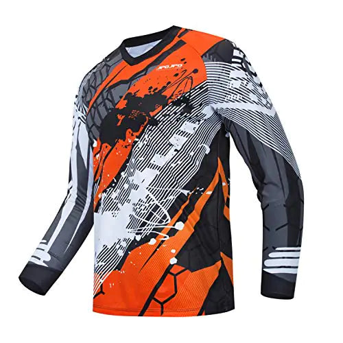 Cycling Jersey Mens Mountain Bike Motocross Jersey Long Sleeve MTB T-Shirt Downhill Tops Sports Racing Blouse Orange 4XL