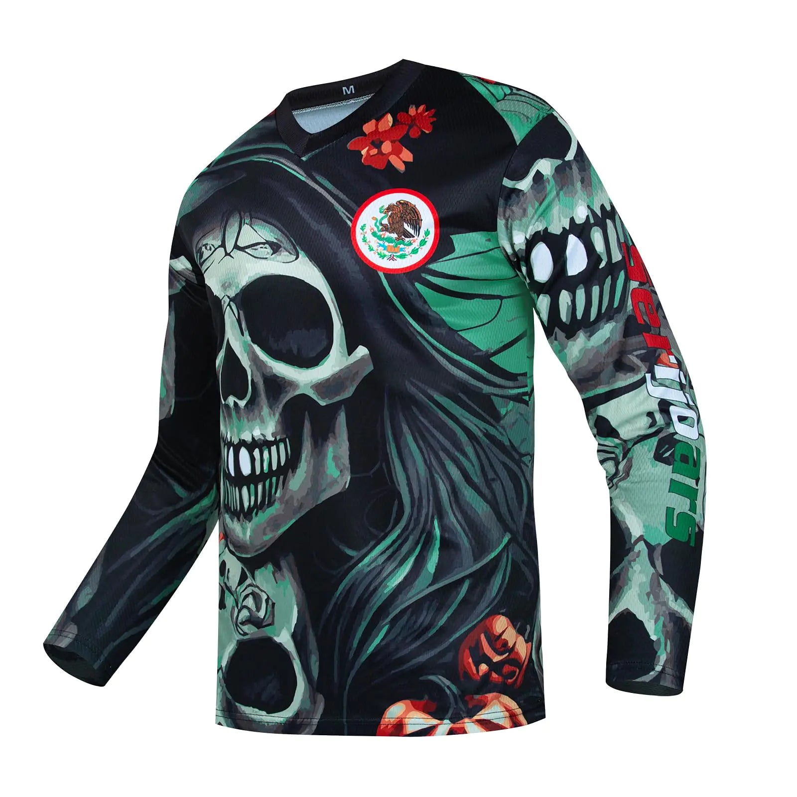 Serijoars Racing Mens Long Sleeve Off-Road Cycling Jersey Mountain Bike MTB Jersey Downhill&Motocross Shirts (Medium Black/Green)