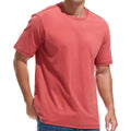 VEIISAR Mens Heavy Weight Crew Neck T-Shirt - Mens Premium Cotton Thick Tee Pre Shrunk Coral red M