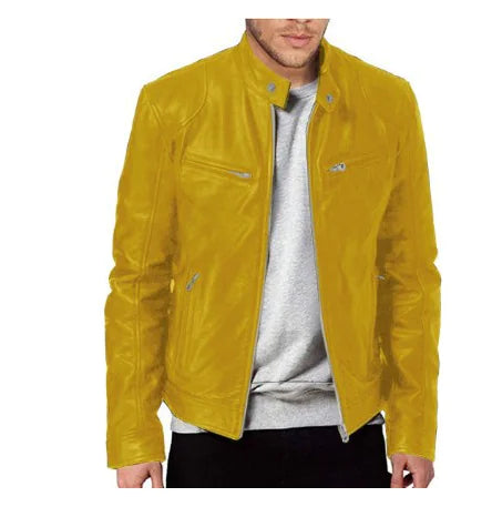 Men's Fleece-Lined PU Leather Jacket for Autumn/Winter