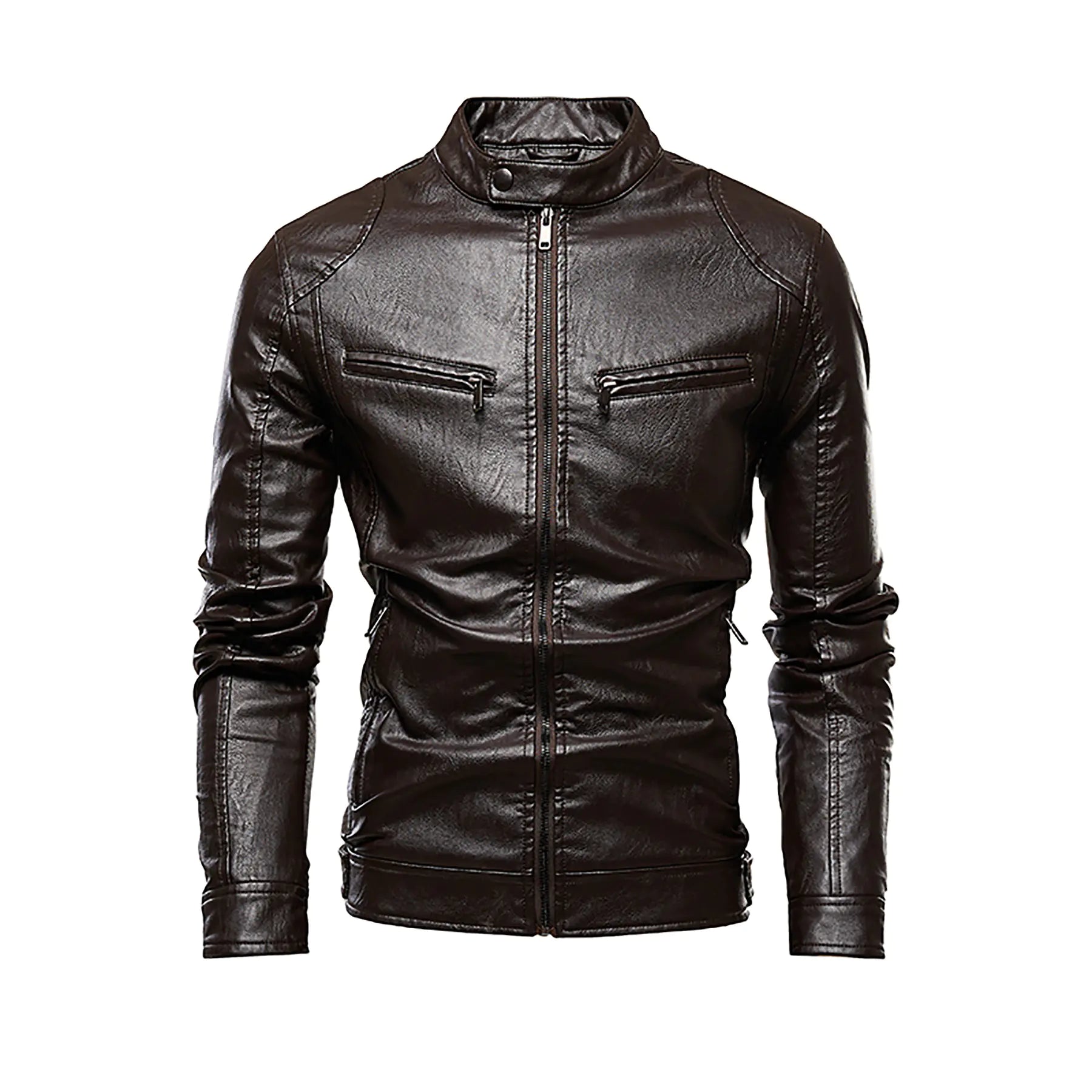 Men's Fleece-Lined PU Leather Jacket for Autumn/Winter