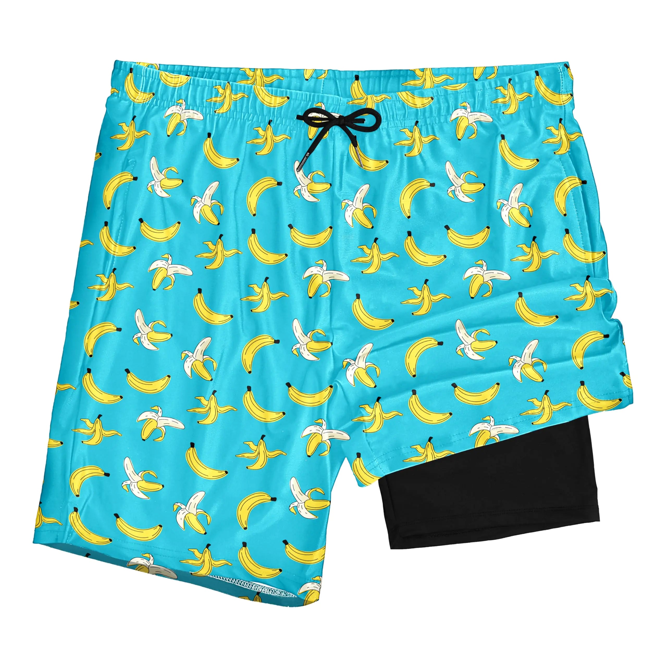 Yhjoxlp Mens Swim Trunks with Compression Liner 7 Inch Inseam Stretch Quick Dry Swim Trunks for Men Swimming Trunks Green Banana Fruit Mens Board Shorts Swimwear Bathing Suit Beach Shorts XX-Large