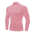 Mens Pink Compression Shirt Long Sleeve Athletic Running Tops Football Turtle Neck Shirts Sport Baselayer Undershirt