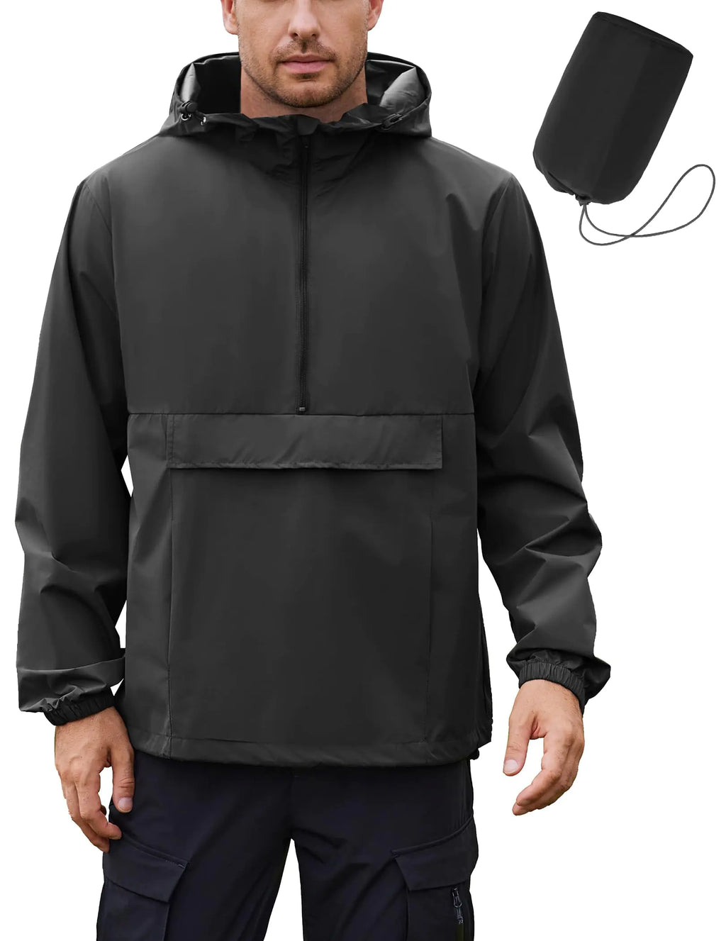COOFANDY Waterproof Windbreaker Rain Jacket Men Lightweight Packable Raincoat Golf Rain Gear Black Large