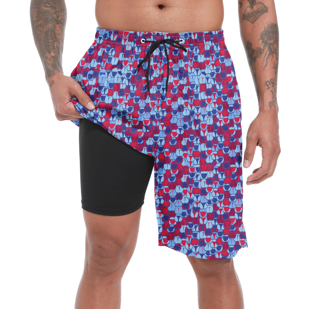 S SOIBOOGS Mens Swim Trunks with Compression Liner Purple Scales Mens Bathing Suit Mens Swimming Trunks 9 inch inseam Mens Board Shorts Swimwear 4 Way Stretch Beach Shorts Quick Dry Swimsuits L