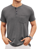 Hardaddy Mens Henley Shirts Short Sleeve Casual Button Up Basic Pocket Tee Shirts Deep Gray XXL