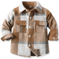 BACKID Boys Girls Flannel Shirt Plaid Jacket Toddler Collared Long Sleeve Button Down Shirts Kids Fall Outwear Clothes CoatKhaki7-8T