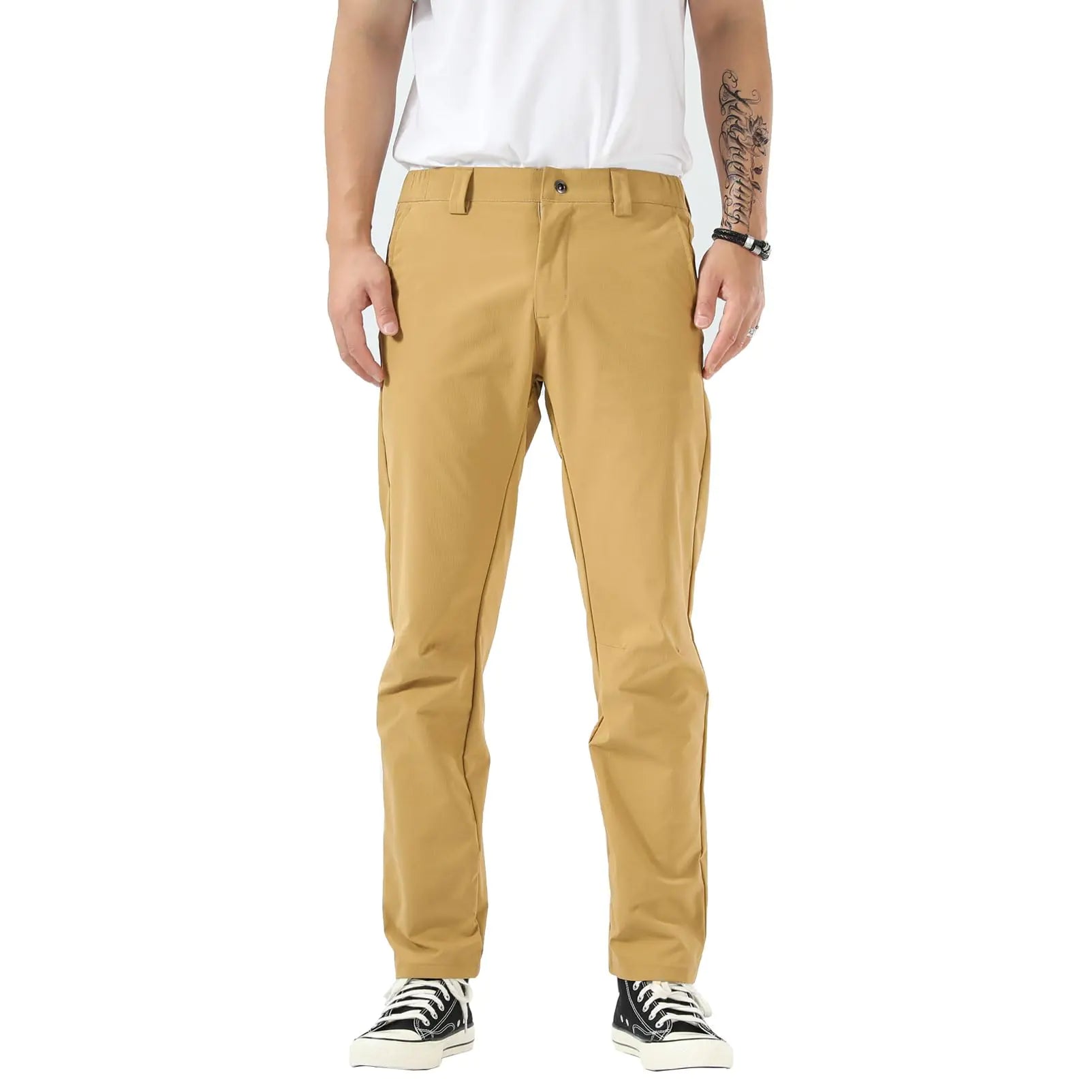 Plaid&Plain Mens Work Pants Lightweight Slim Fit Outdoor Hiking Pants for Men Waterproof Utility Pants with 4 Pockets W806 Khaki 36X32