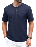 MAGCOMSEN Mens Pocket T Shirt Short Sleeve Henley Shirts for Men Cotton T Shirts Casual Vintage Tees Summer Tshirts Mens Nevy Blue 2XL