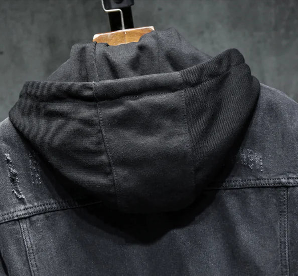 Men's Thick Fleece-Lined Denim Jacket with Hood