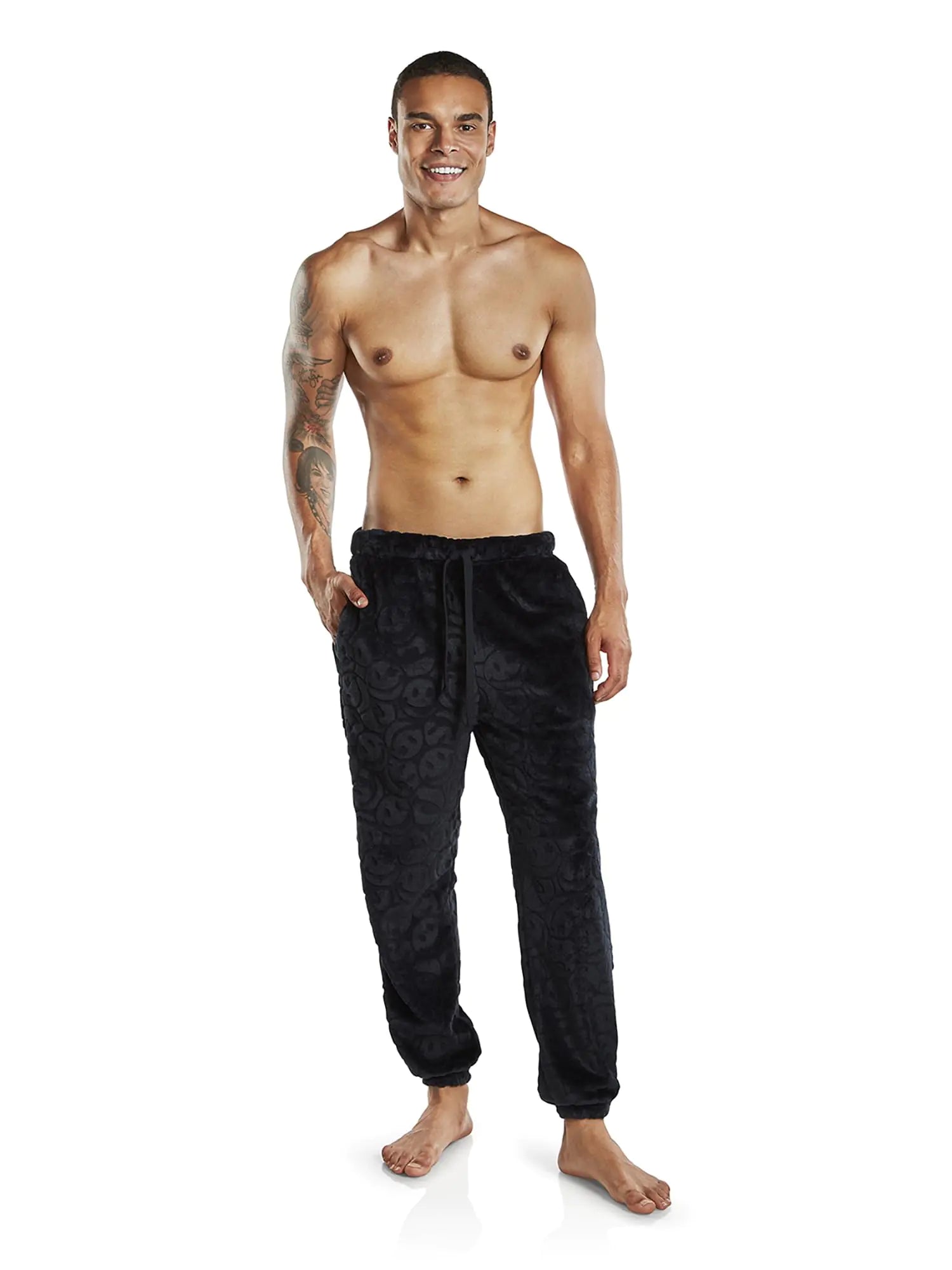Joe Boxer Men's Plush Pajama Joggers - Smiley Print Lounge Pants with Pockets