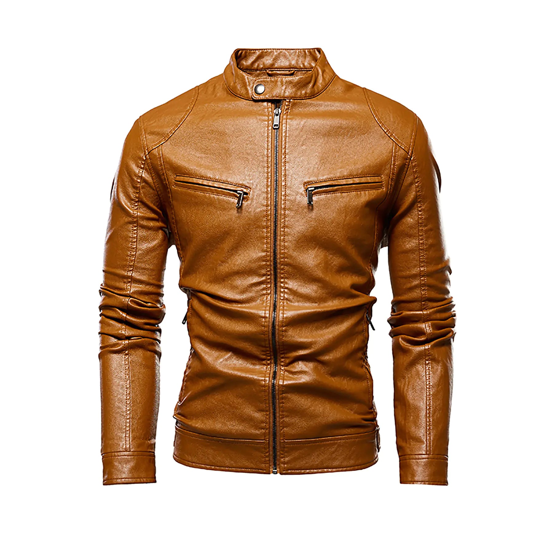 Men's Fleece-Lined PU Leather Jacket for Autumn/Winter